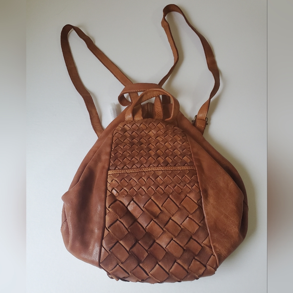 New Elegant Brown Woven Leather Backpack